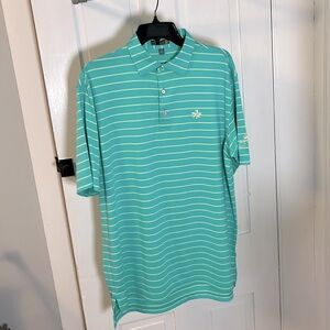 Peter Millar Golf Shirt- Green w/Yellow Stripe- Size L (Barely Worn)